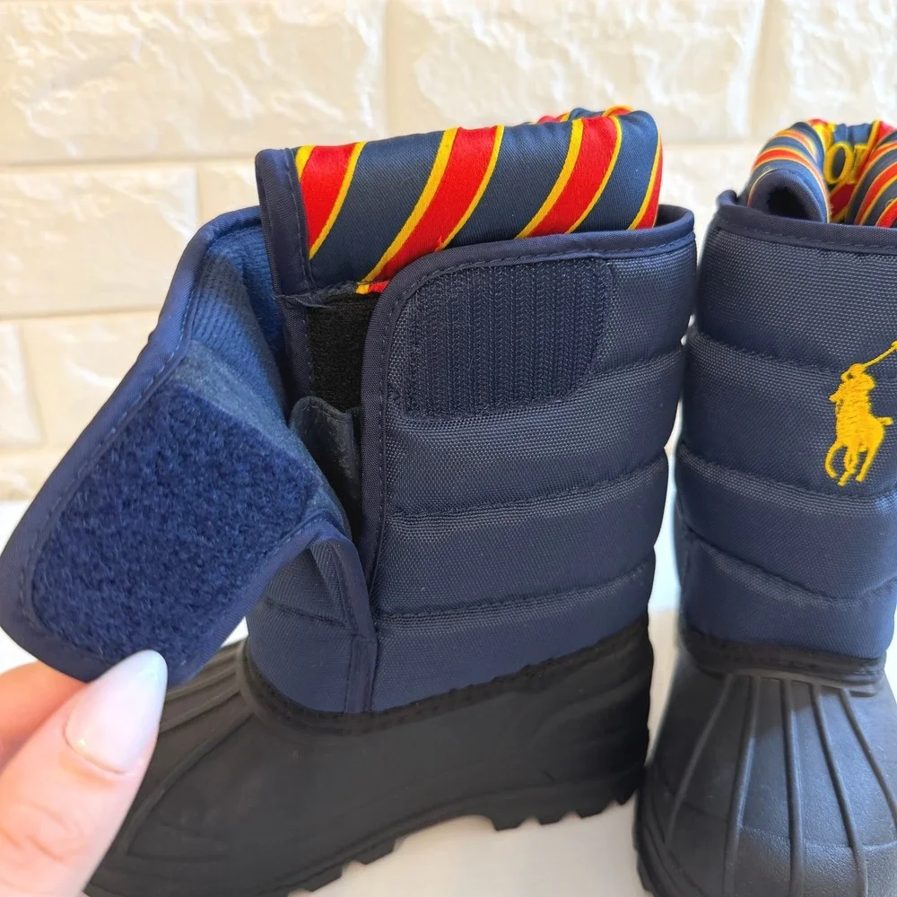 Polo Ralph Lauren Snow Boots Kids 9 Navy Blue Excellent Quilted Duck Boots